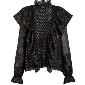 Rachel Zoe Collection Sienna Black and Gold Fil Coupe Blouse - Like New